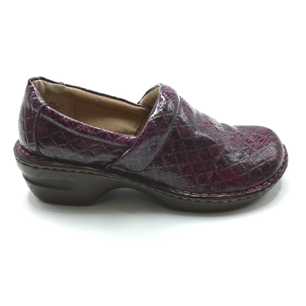 B.O.C. Shoes Womens Clog Purple Snakeskin Print Slip On Faux Leather 9